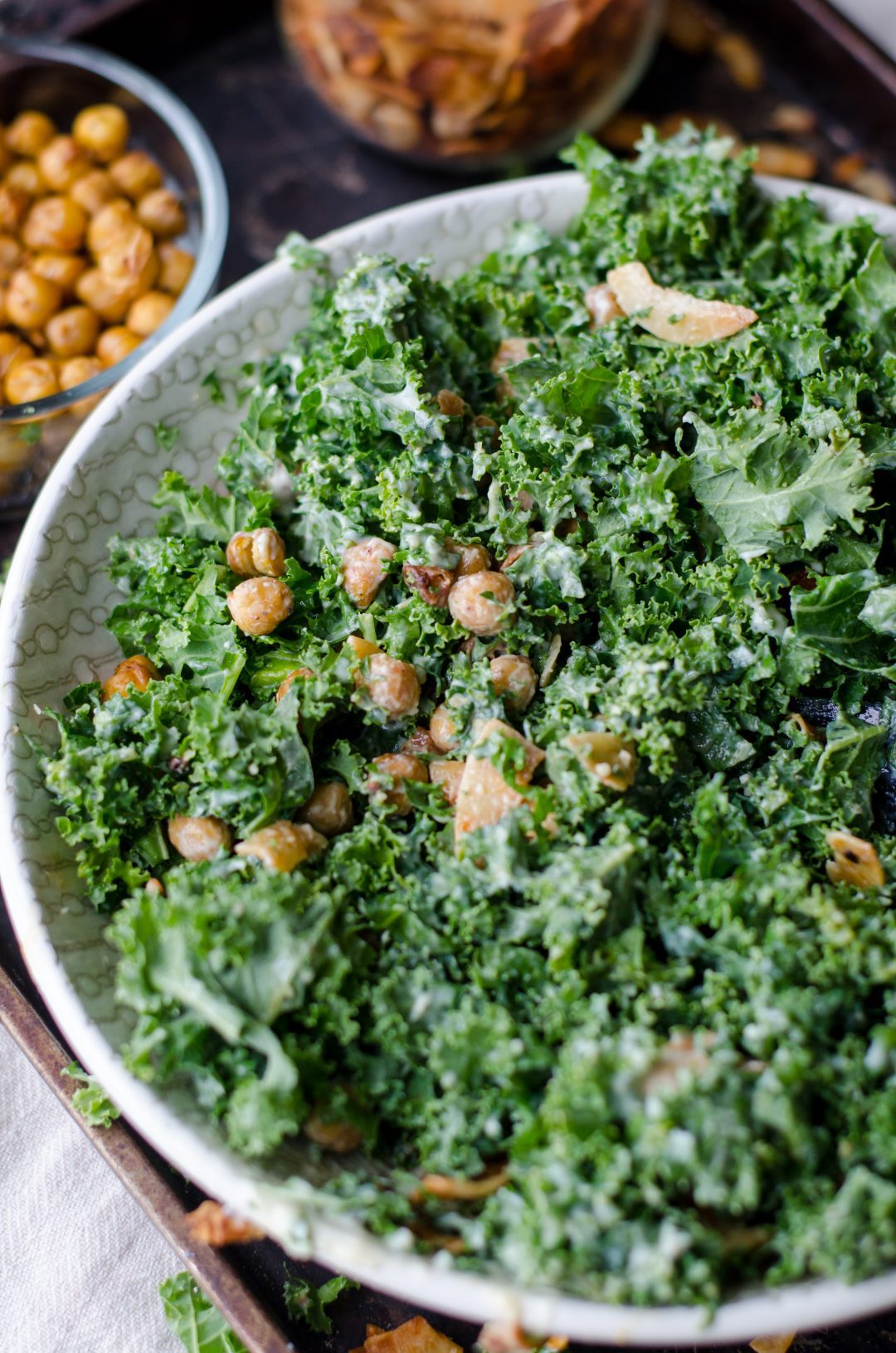 Kale Salad with Cashews and Chickpeas